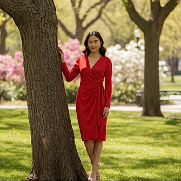 Vintage Tom & Linda Platt For Saks 5th Avenue Tootsies Red Wrap Dress Size Small - Picture 4 of 10